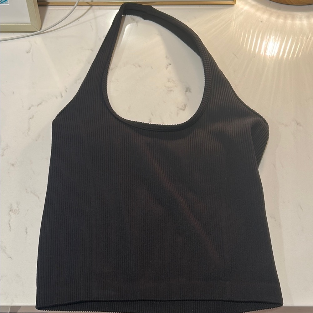 Black Ribbed Halter Top